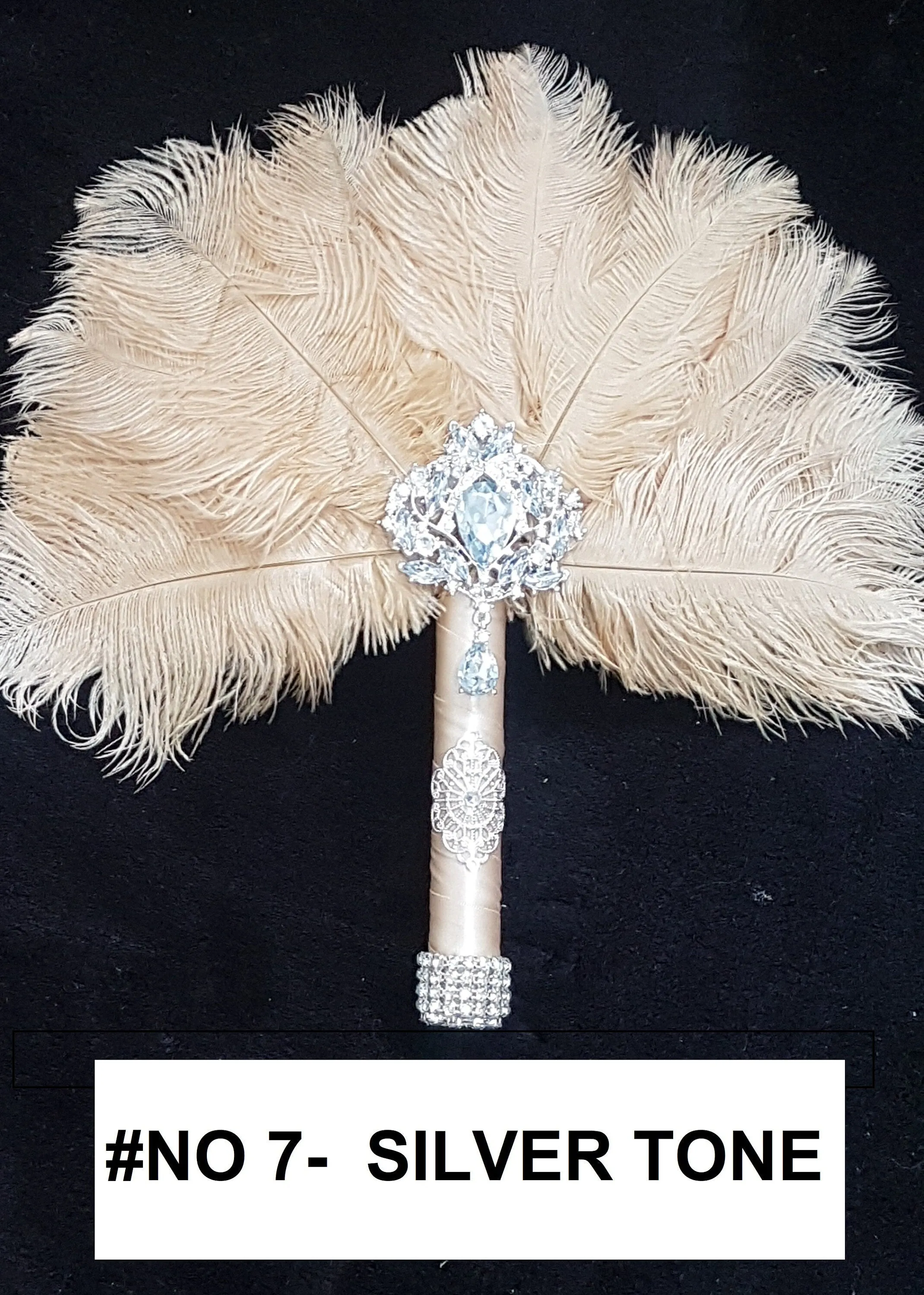 Ostrich Feather Fan. 12" bouquet luxury alternative Bouquet Great Gatsby wedding style -ANY COLOUR by Crystal wedding uk