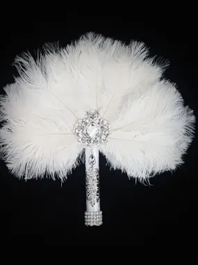 Ostrich Feather Fan. 12" bouquet luxury alternative Bouquet Great Gatsby wedding style -ANY COLOUR by Crystal wedding uk