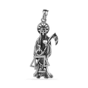 Oxidized 925 Sterling Silver Santa Muerte Pendant - SCP00001