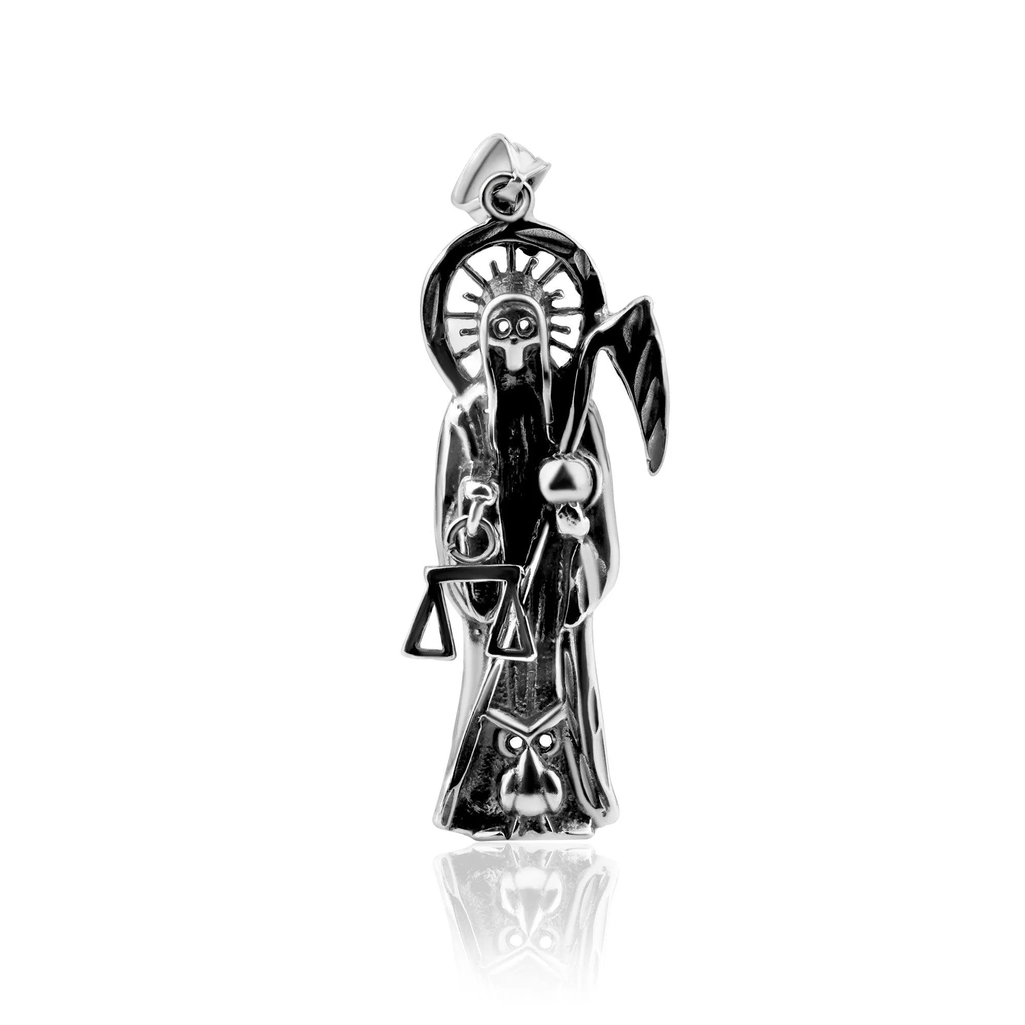 Oxidized 925 Sterling Silver Santa Muerte Pendant - SCP00001