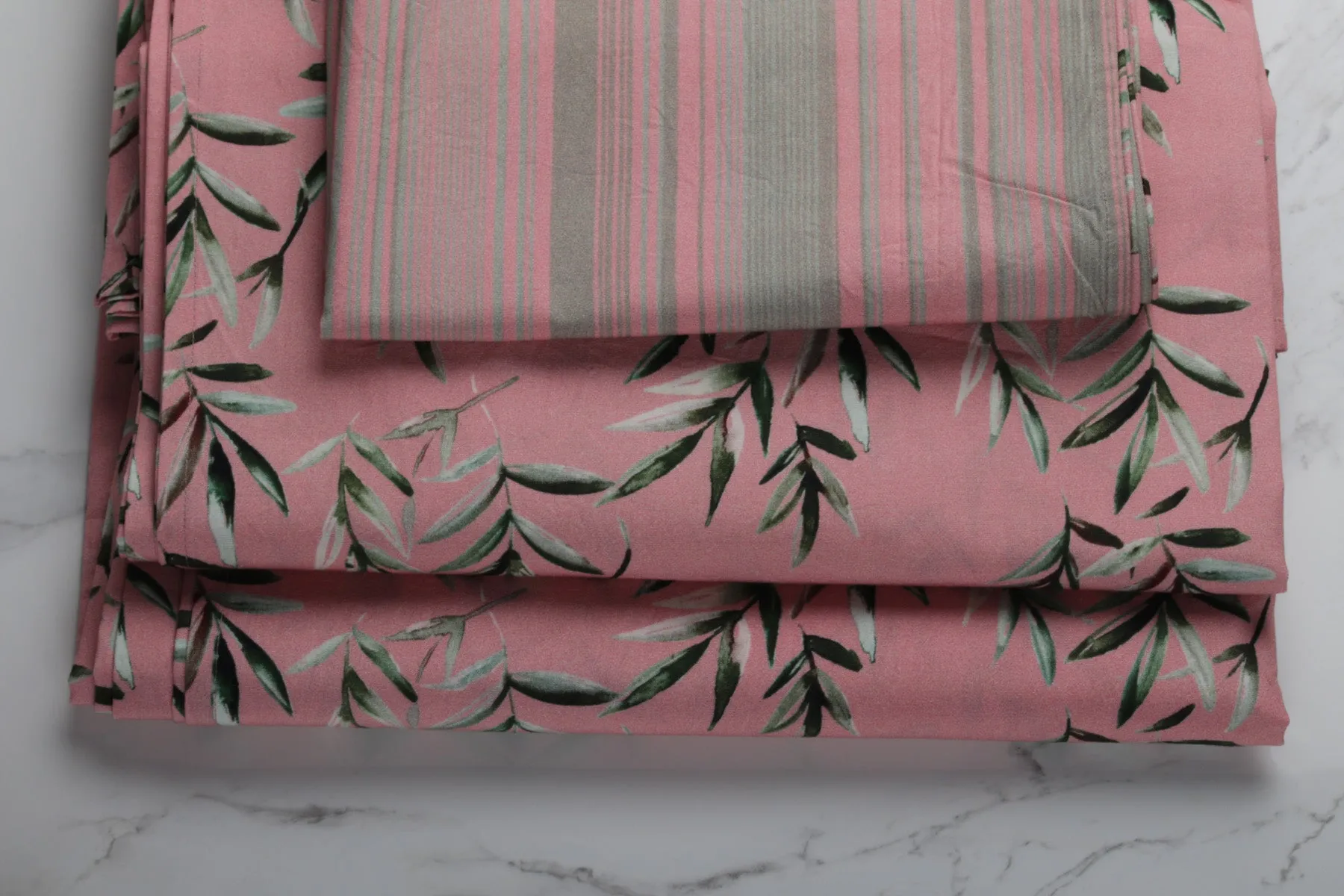 Peach Coral Leaves Printed Bed sheet with 2 pillow covers