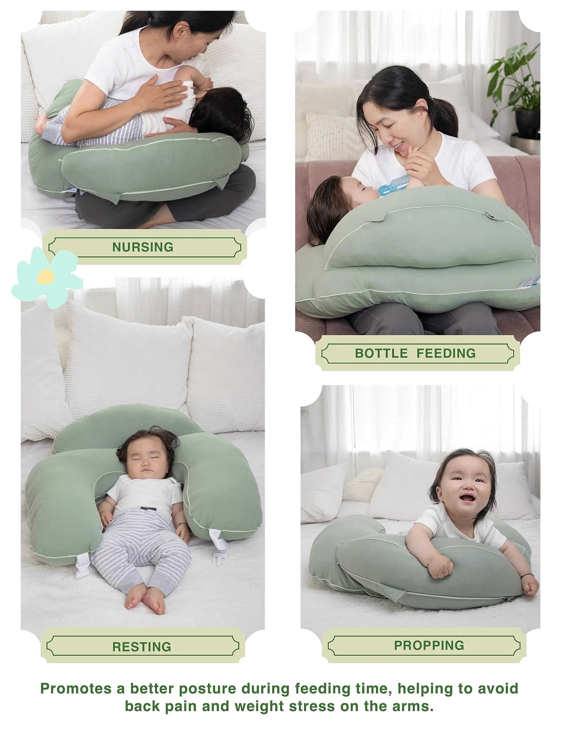 Pharmedoc Nursing Pillow for Breastfeeding - With Safety Bumper & Adjustable Waist Straps - Removable Cover