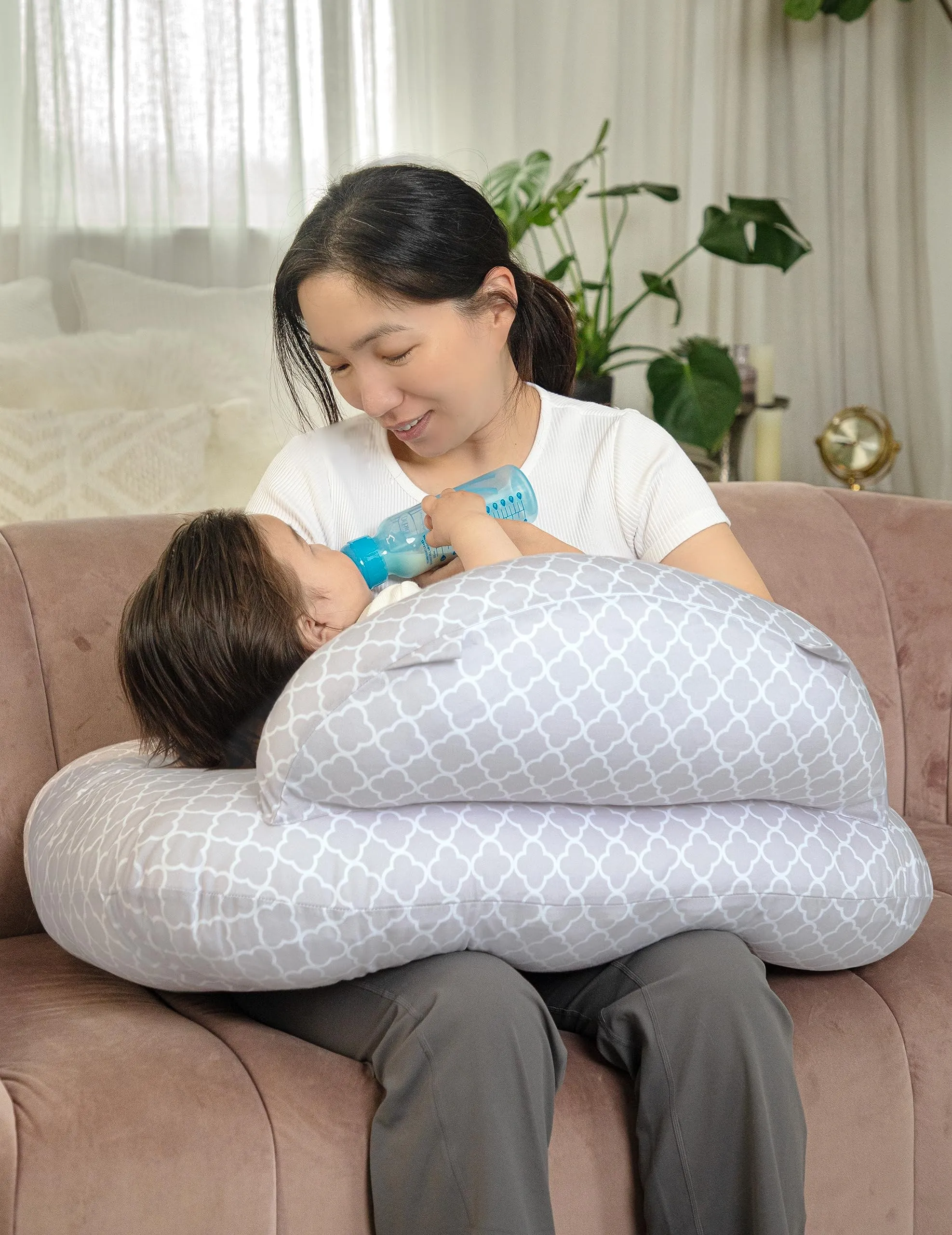 Pharmedoc Nursing Pillow for Breastfeeding - With Safety Bumper & Adjustable Waist Straps - Removable Cover