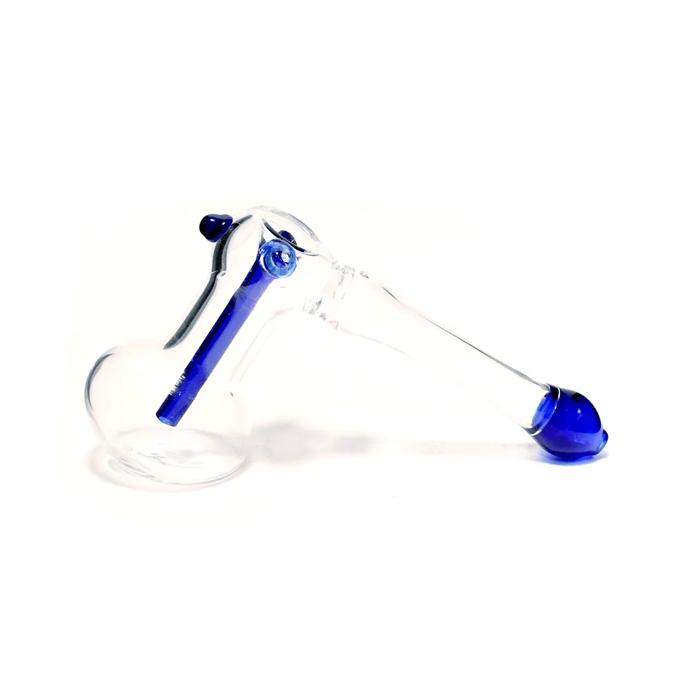 PIPE - GLASS HAMMER PIPE BLUE TIP STEM AND SHOT HOLE 10cm x 16cm