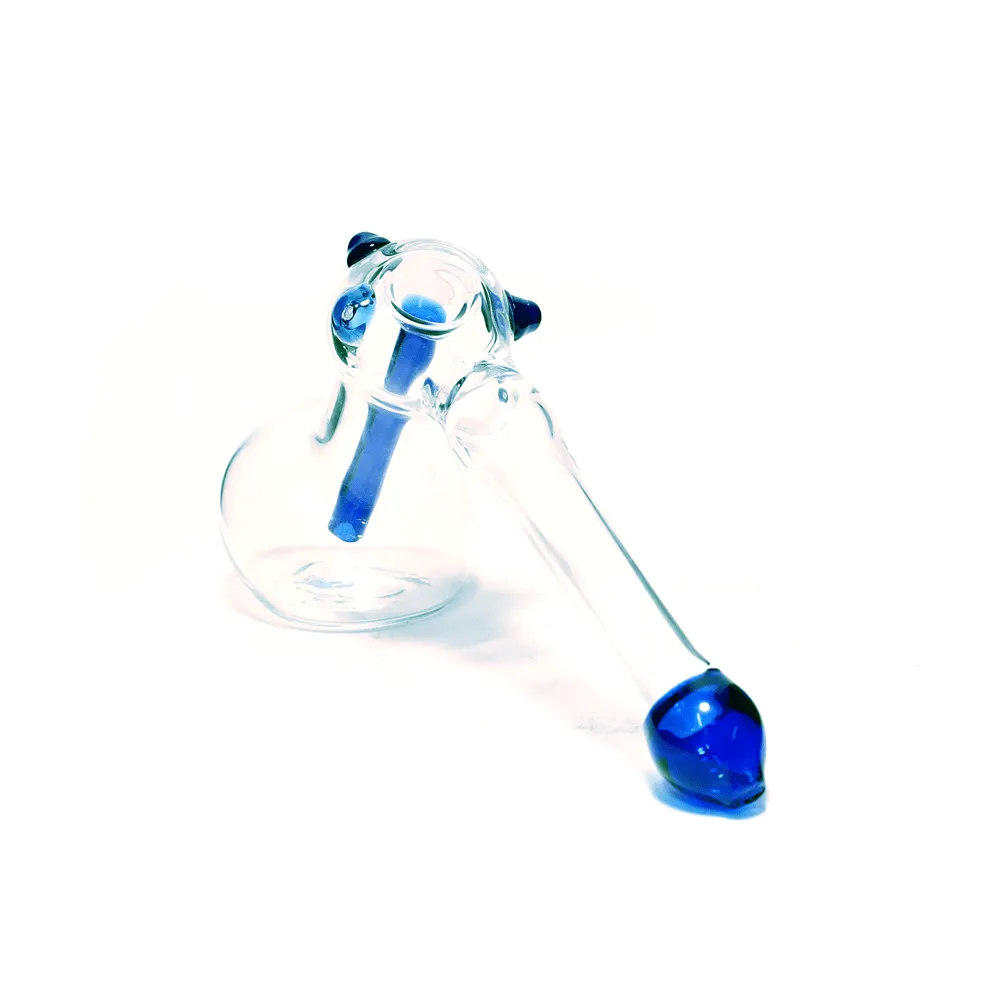 PIPE - GLASS HAMMER PIPE BLUE TIP STEM AND SHOT HOLE 10cm x 16cm