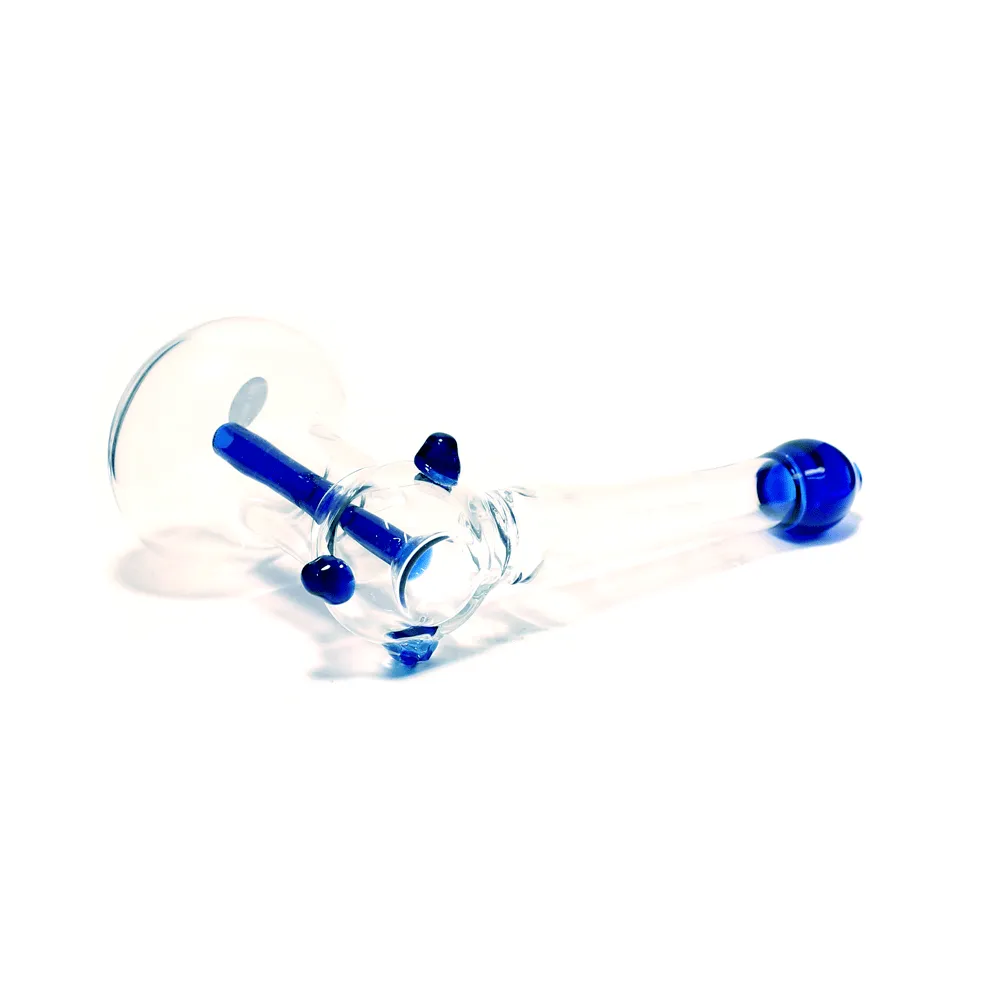 PIPE - GLASS HAMMER PIPE BLUE TIP STEM AND SHOT HOLE 10cm x 16cm