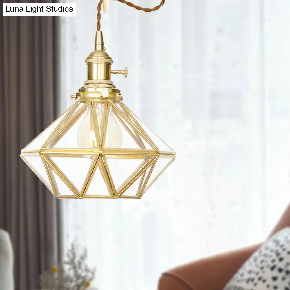 Postmodern Diamond Pendant Light with Brass Finish and Adjustable Rope