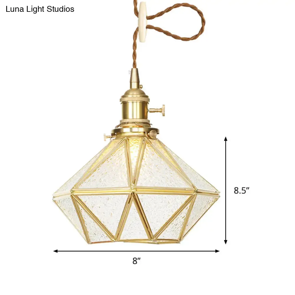 Postmodern Diamond Pendant Light with Brass Finish and Adjustable Rope