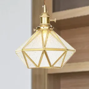 Postmodern Diamond Pendant Light with Brass Finish and Adjustable Rope