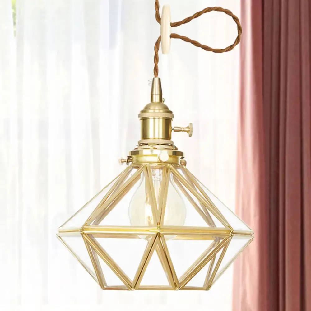 Postmodern Diamond Pendant Light with Brass Finish and Adjustable Rope