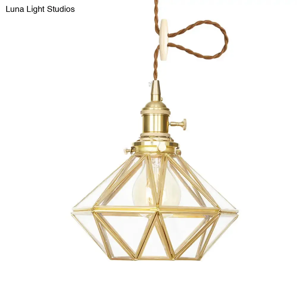 Postmodern Diamond Pendant Light with Brass Finish and Adjustable Rope