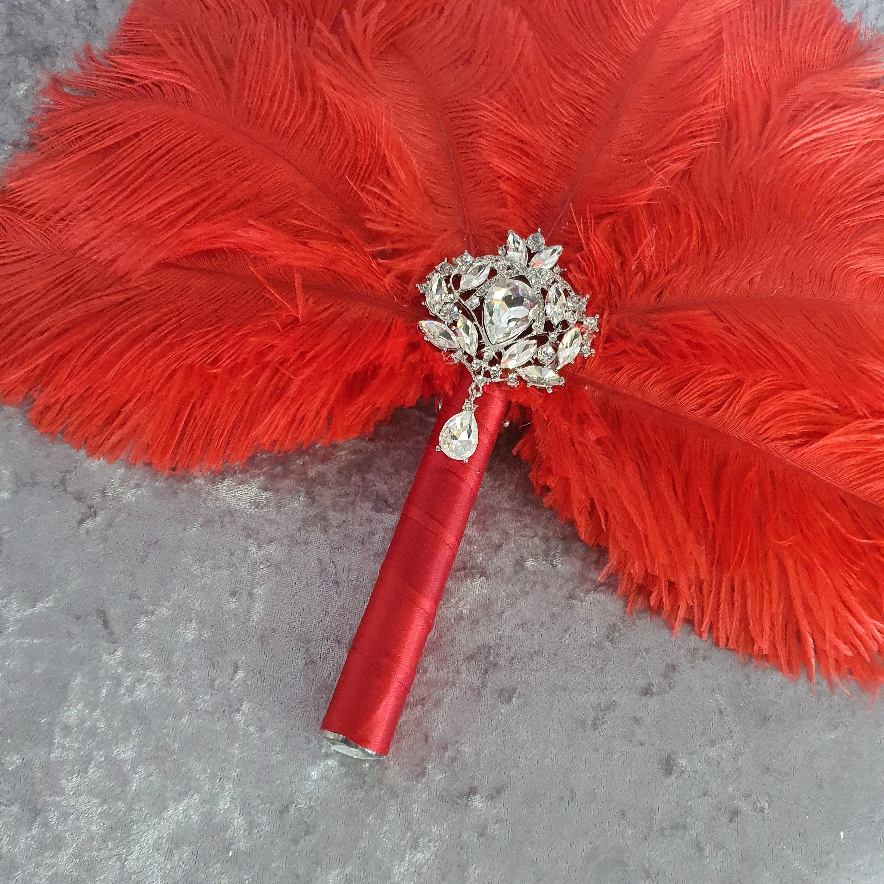 Red feather fan - Great Gatsby  ostrich feather wedding style 1920's - any colour as custom made by Crystal wedding uk