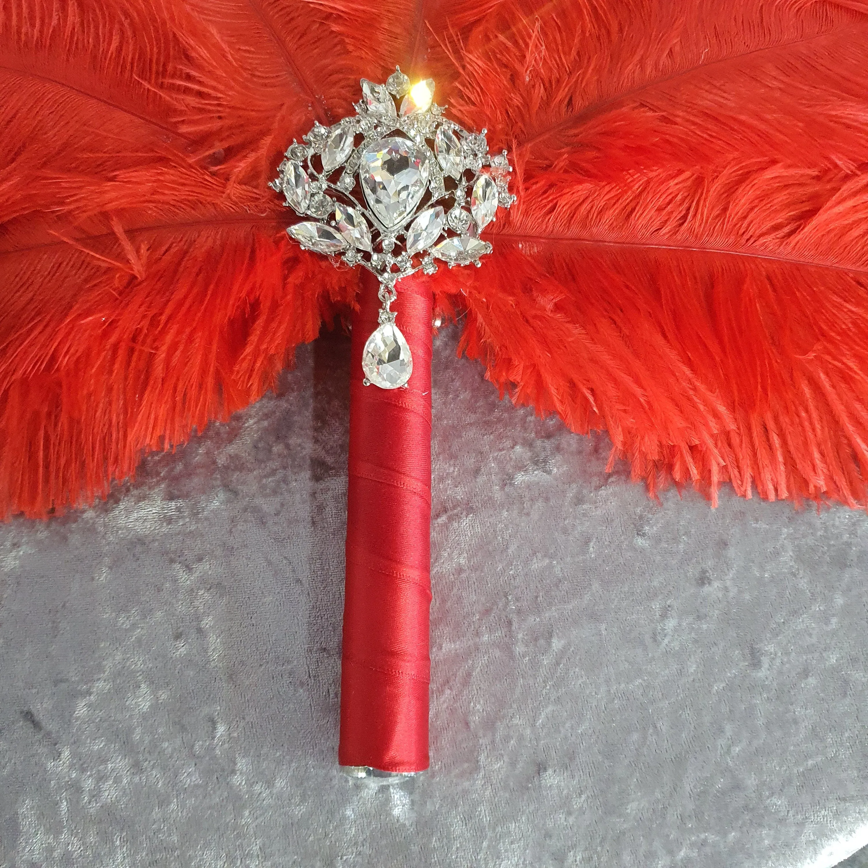 Red feather fan - Great Gatsby  ostrich feather wedding style 1920's - any colour as custom made by Crystal wedding uk