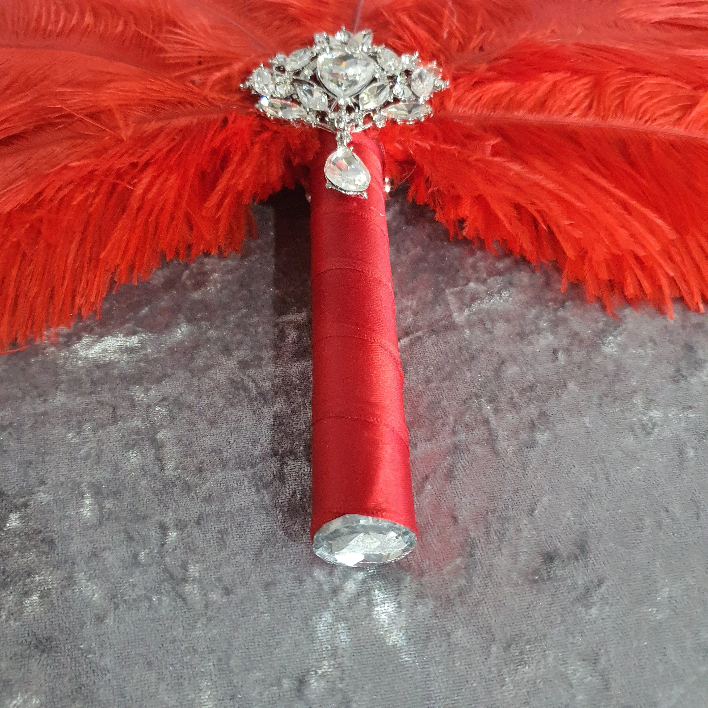 Red feather fan - Great Gatsby  ostrich feather wedding style 1920's - any colour as custom made by Crystal wedding uk