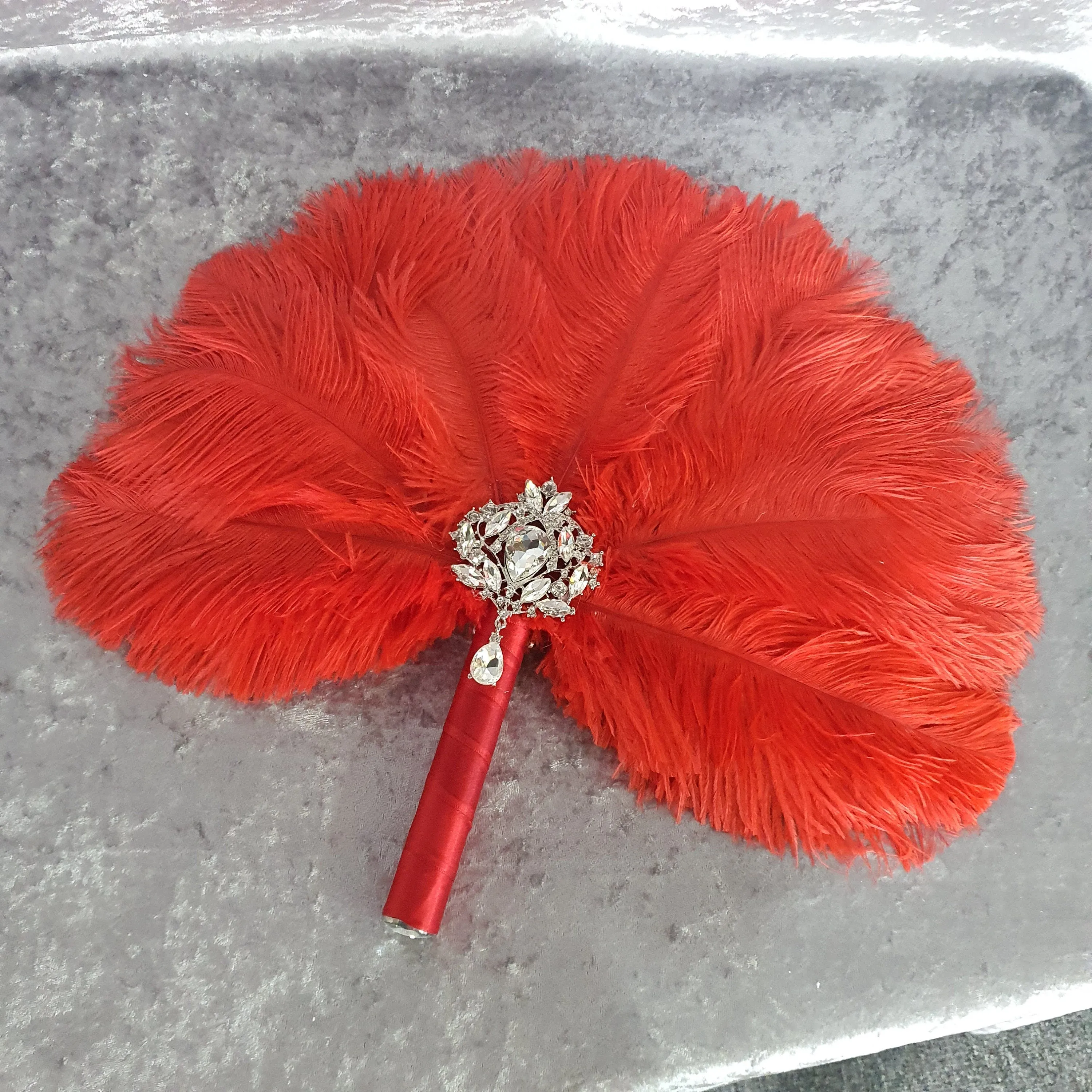 Red feather fan - Great Gatsby  ostrich feather wedding style 1920's - any colour as custom made by Crystal wedding uk