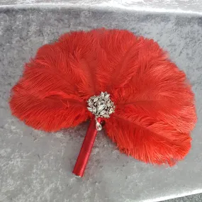 Red feather fan - Great Gatsby  ostrich feather wedding style 1920's - any colour as custom made by Crystal wedding uk