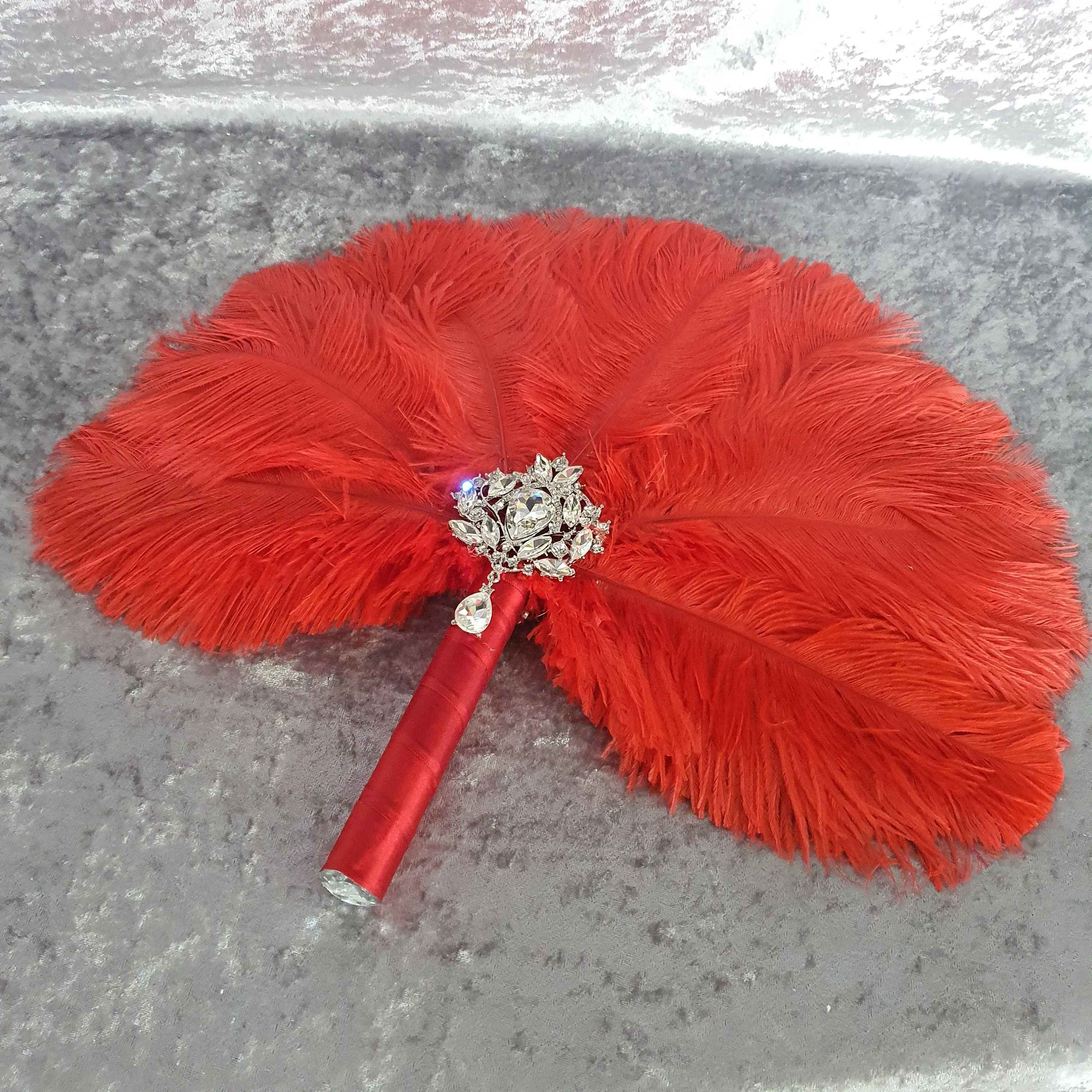 Red feather fan - Great Gatsby  ostrich feather wedding style 1920's - any colour as custom made by Crystal wedding uk