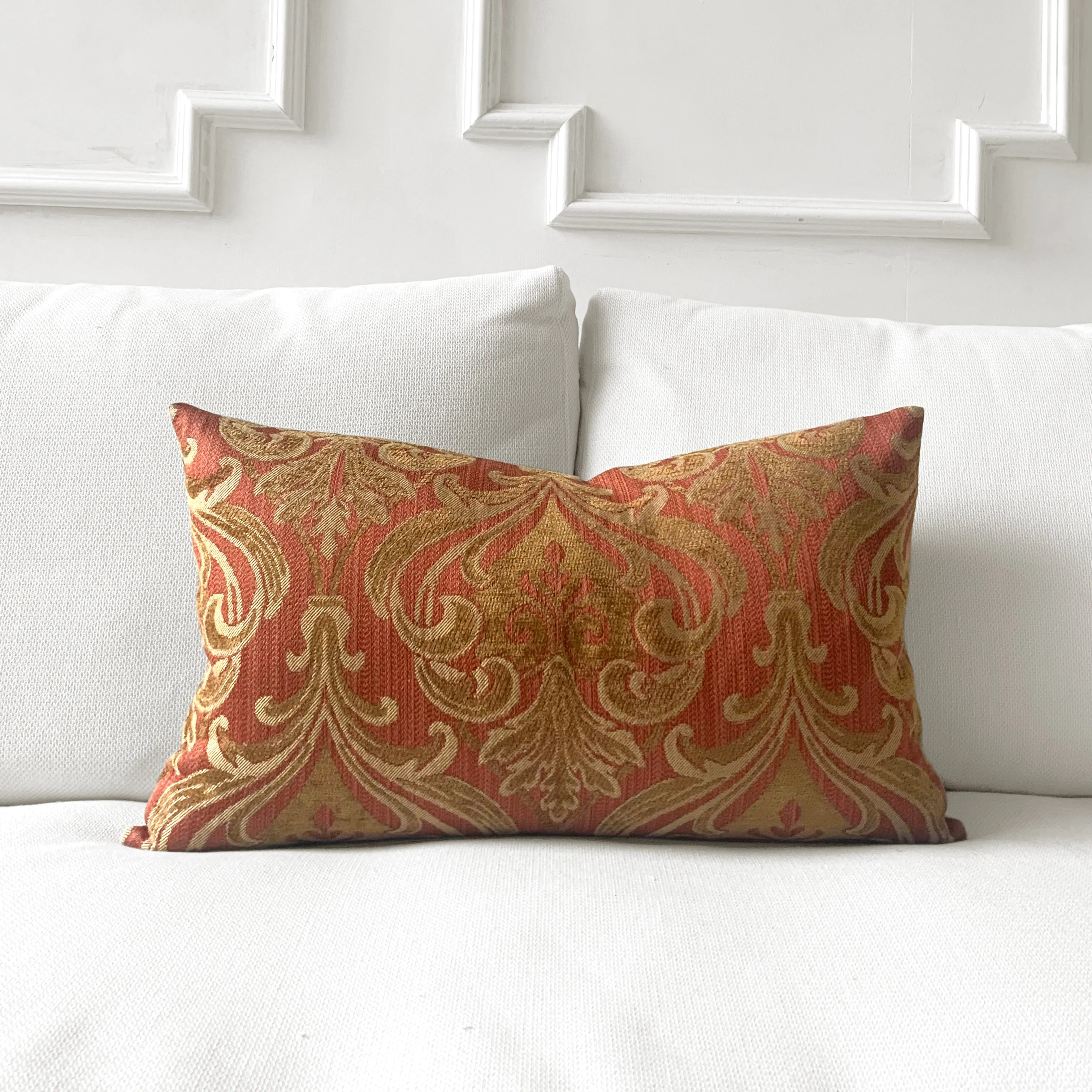 Regal Orange Damask Lumbar Pillow Cover 15x26