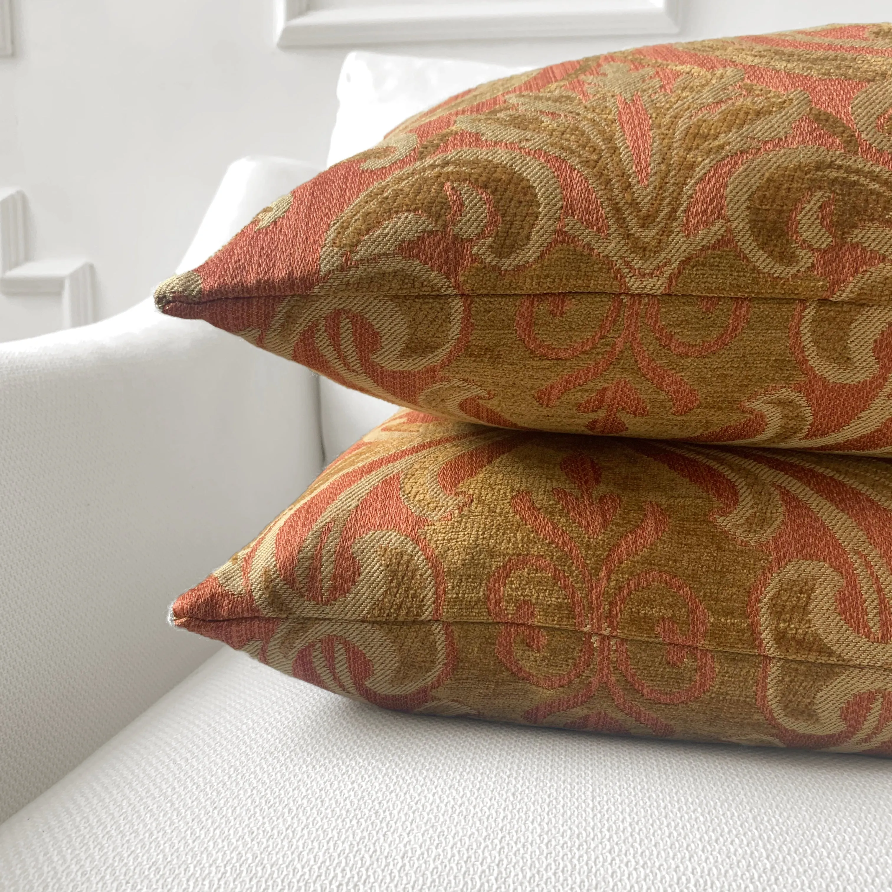 Regal Orange Damask Lumbar Pillow Cover 15x26