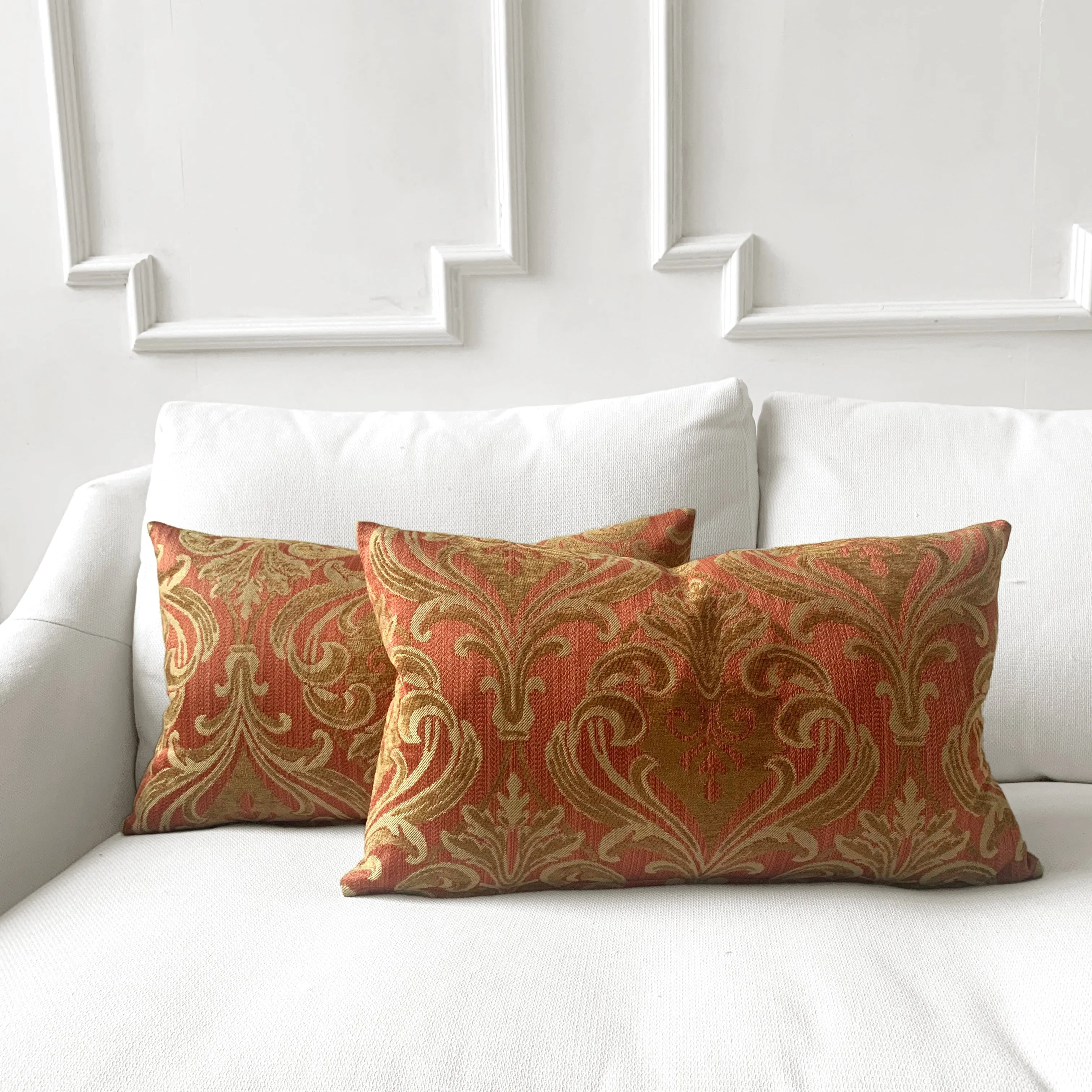 Regal Orange Damask Lumbar Pillow Cover 15x26