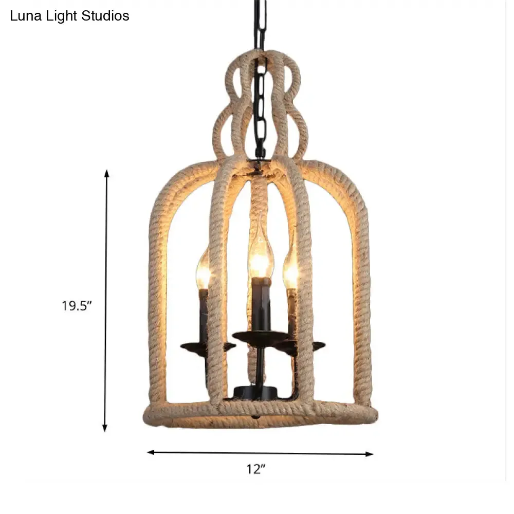 Retro Birdcage Pendant Light: 3 Heads Hanging Lamp in Brown for Dining Room