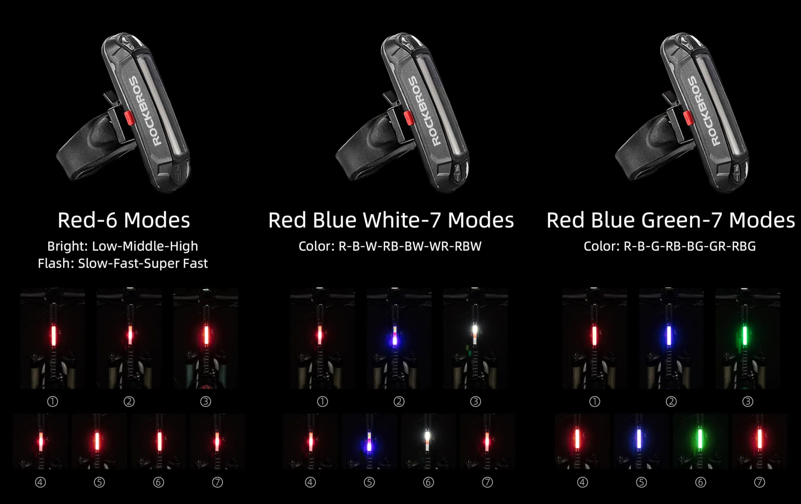 ROCKBROS USB Rechargeable Bike Tail Light, 6 Modes, IPX4 Waterproof