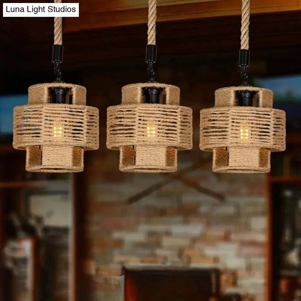 Rustic Canopy Pendant Light with Dual Shade - 3/6 Lights in Brown