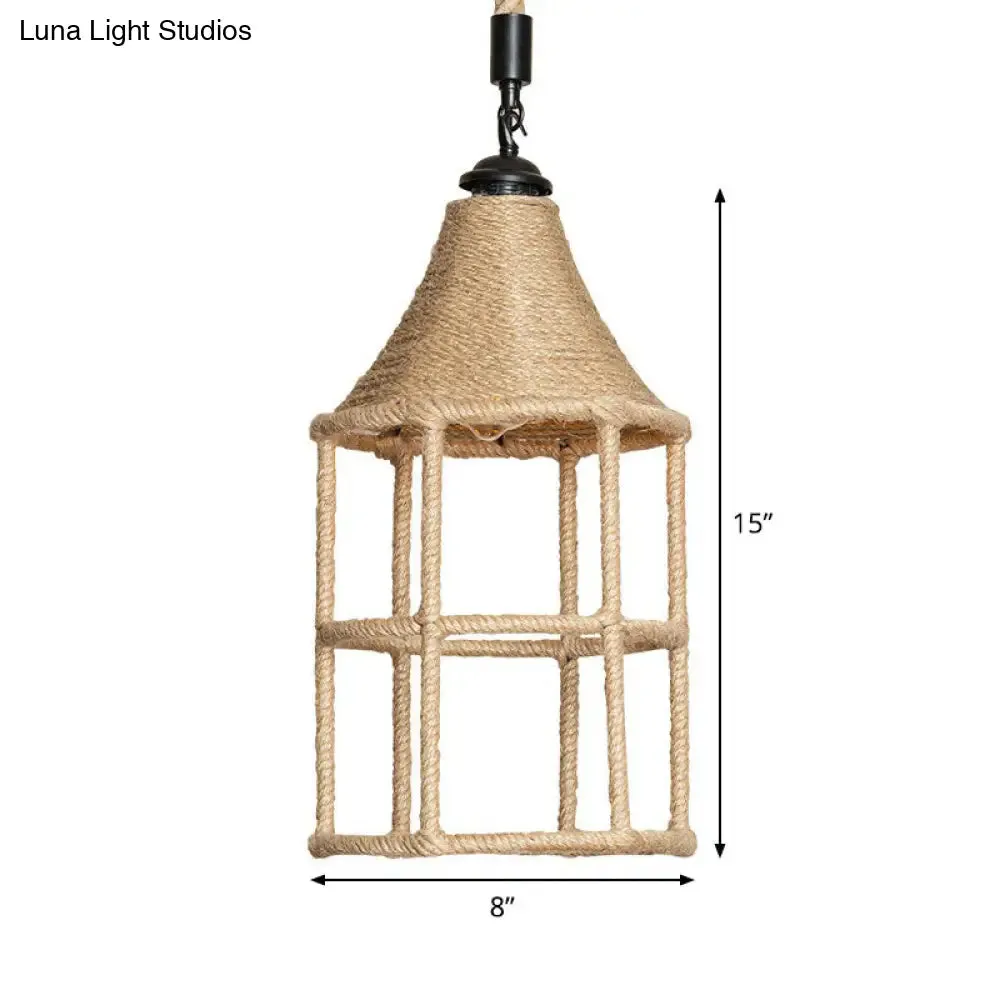 Rustic Rope Pendant Light for Dining Room - Booth Shaped Design, Brown Finish, Suspended Lighting Fixture