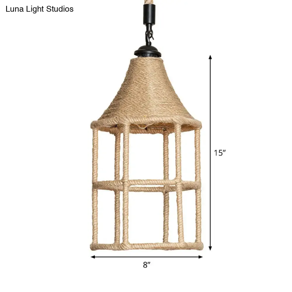 Rustic Rope Pendant Light for Dining Room - Booth Shaped Design, Brown Finish, Suspended Lighting Fixture