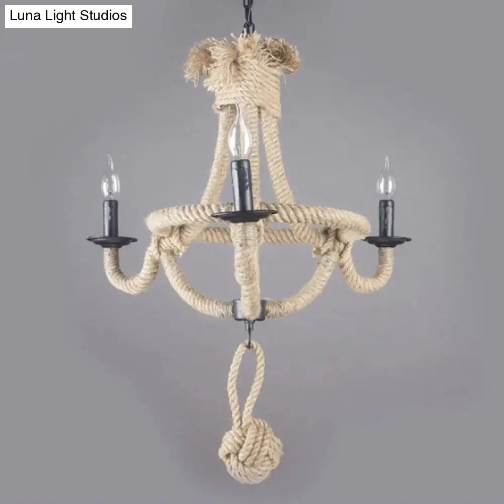 Rustic Style Candle Rope Chandelier in Beige – Dining Room Pendant Lighting (3/6 Lights)