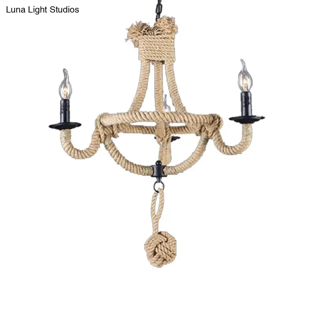 Rustic Style Candle Rope Chandelier in Beige – Dining Room Pendant Lighting (3/6 Lights)