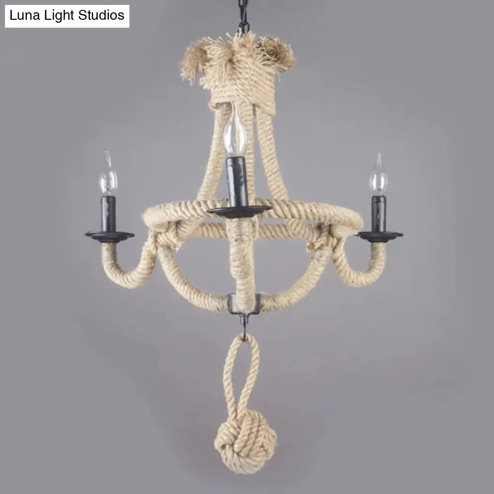 Rustic Style Candle Rope Chandelier in Beige – Dining Room Pendant Lighting (3/6 Lights)