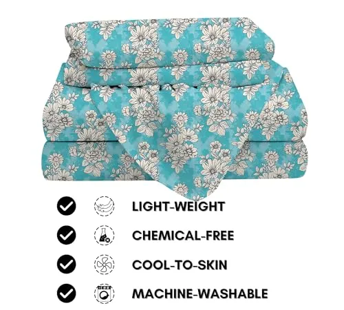 RVS DECOR Home Double Bedsheet for Double Bed Cotton | Double Bed Sheet Double Bed Cotton | Cotton Bedsheets for Double Bed | Cotton Bed Sheets for Double Bed (90x90 Inch, Aquamarine and White) -GL_1