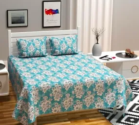 RVS DECOR Home Double Bedsheet for Double Bed Cotton | Double Bed Sheet Double Bed Cotton | Cotton Bedsheets for Double Bed | Cotton Bed Sheets for Double Bed (90x90 Inch, Aquamarine and White) -GL_1