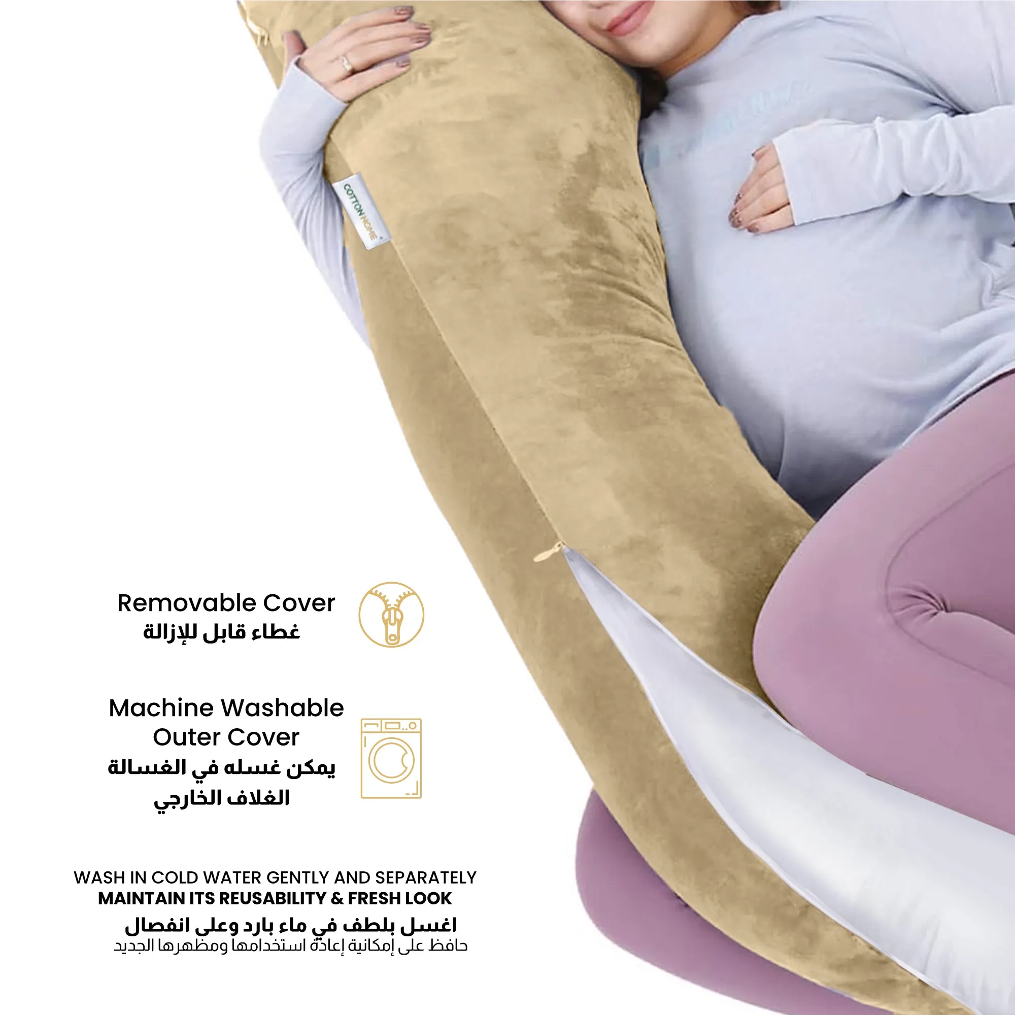 Serenity Velvet Pregnancy Pillow G-Shape Full Body Pillow  With Removable Cover