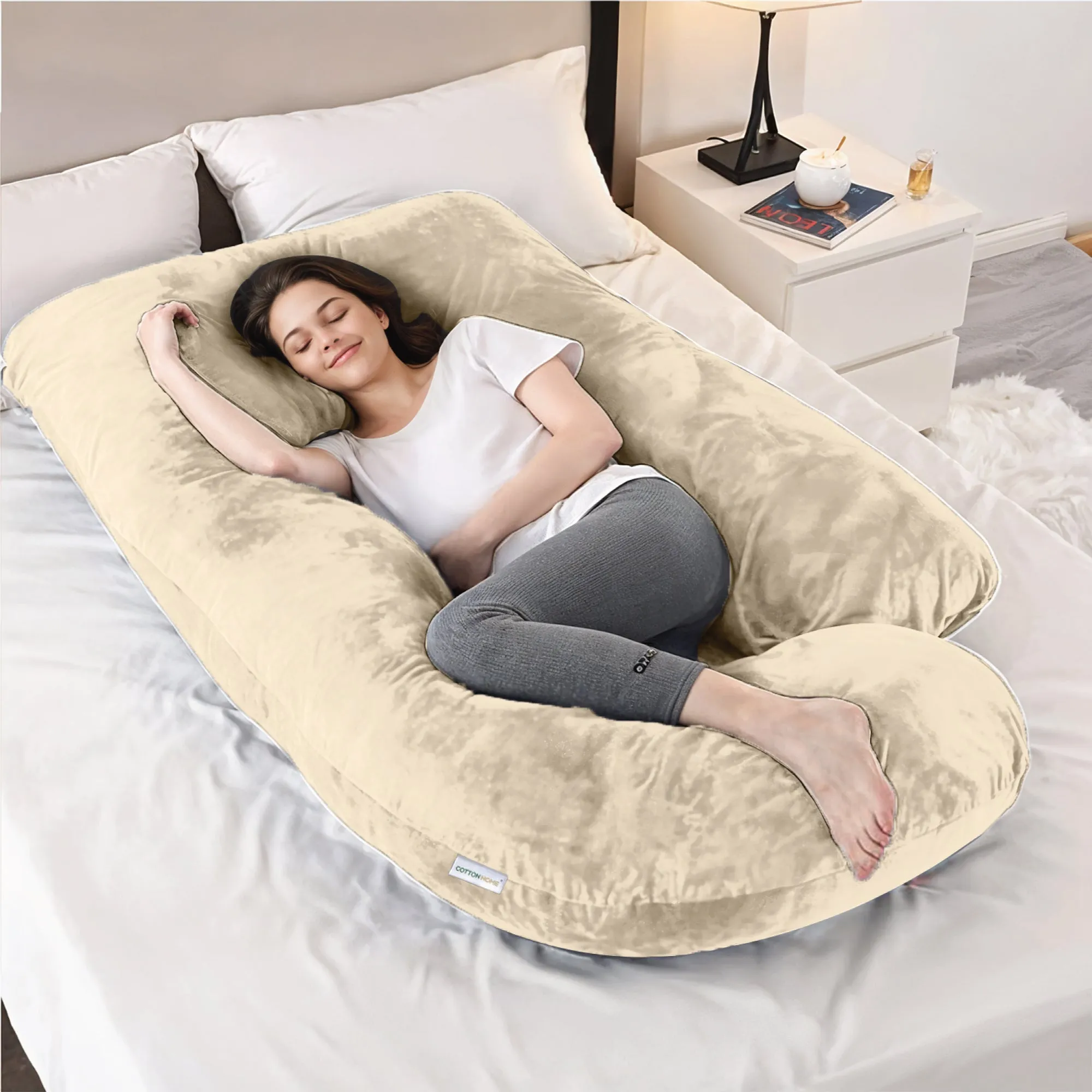 Serenity Velvet Pregnancy Pillow G-Shape Full Body Pillow  With Removable Cover