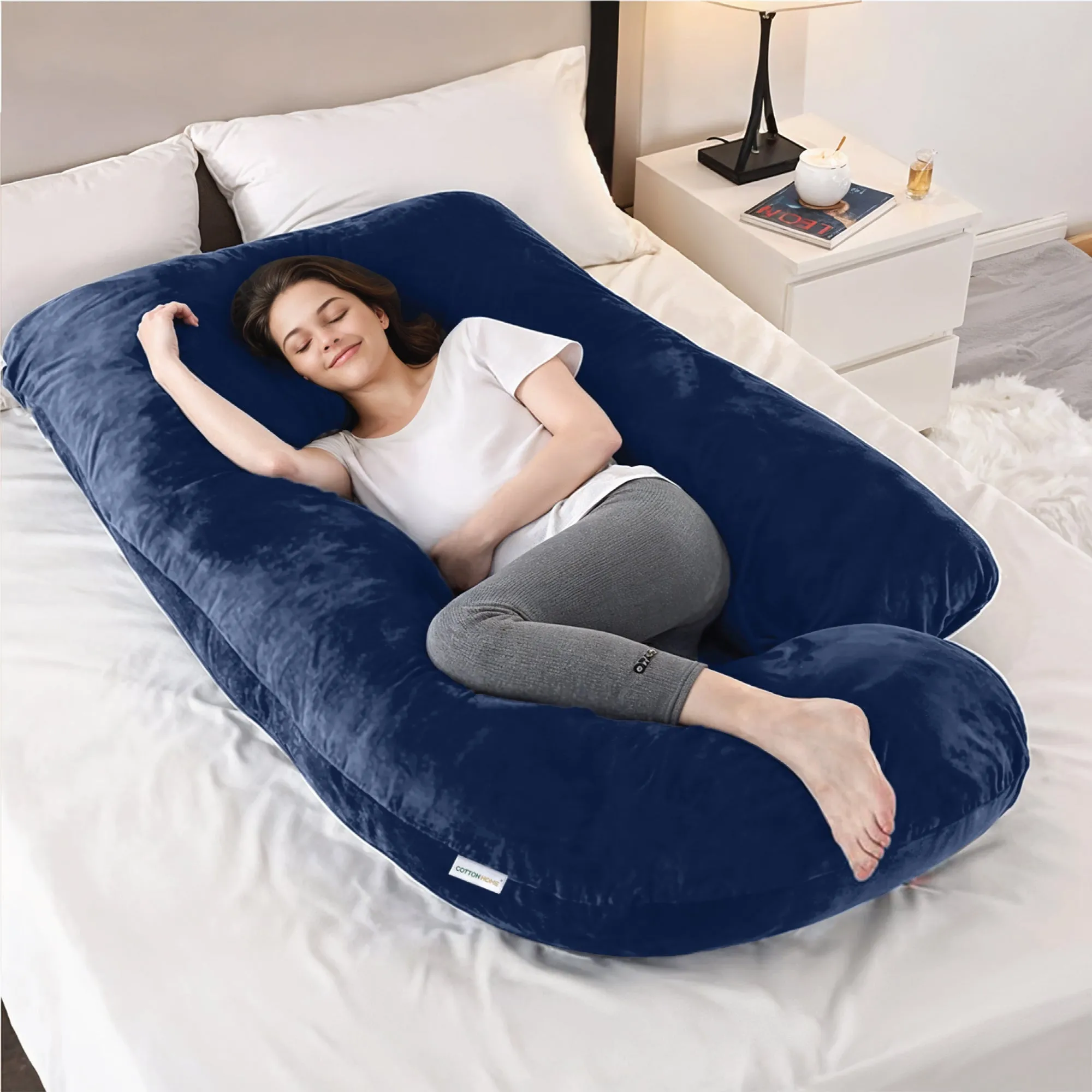 Serenity Velvet Pregnancy Pillow G-Shape Full Body Pillow  With Removable Cover