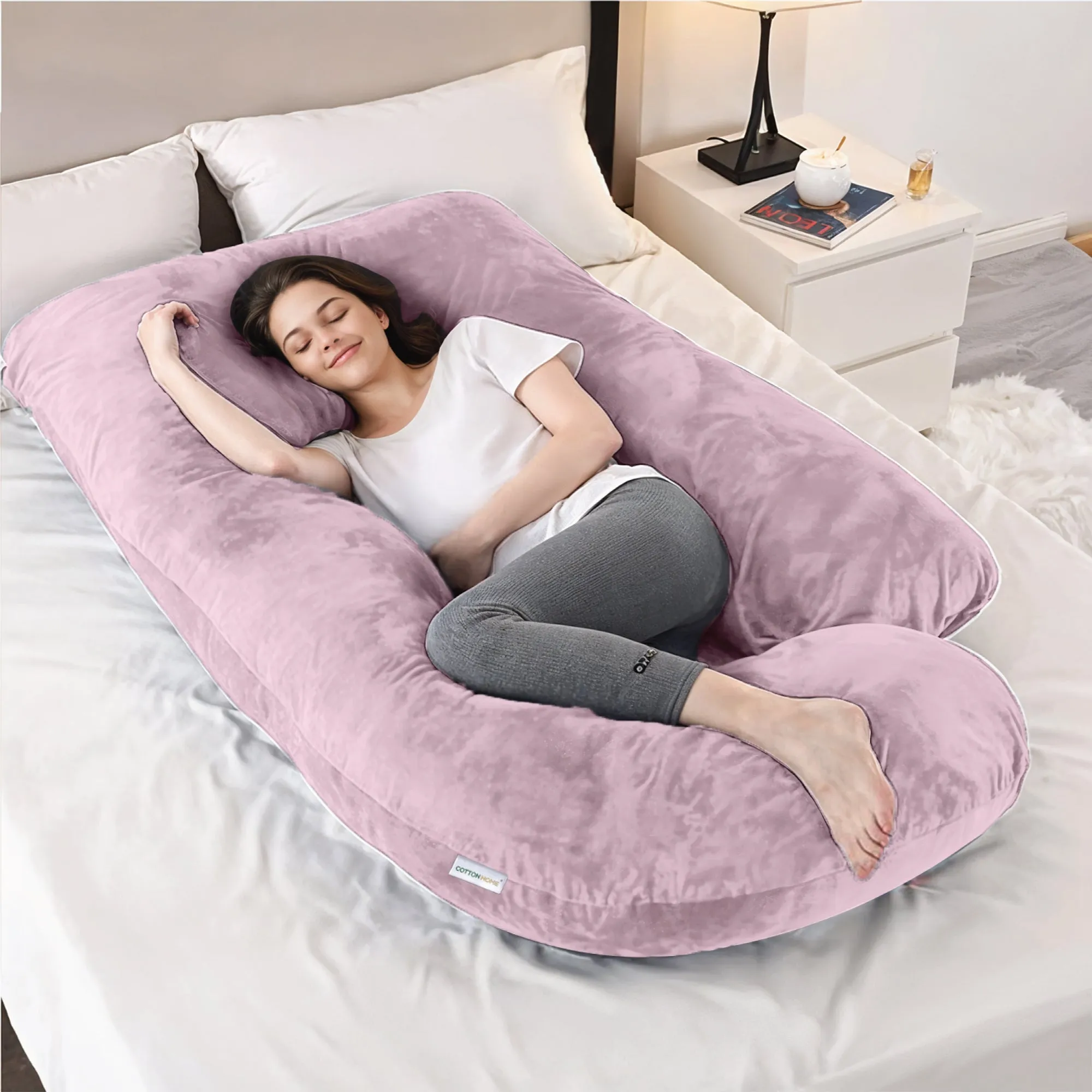 Serenity Velvet Pregnancy Pillow G-Shape Full Body Pillow  With Removable Cover