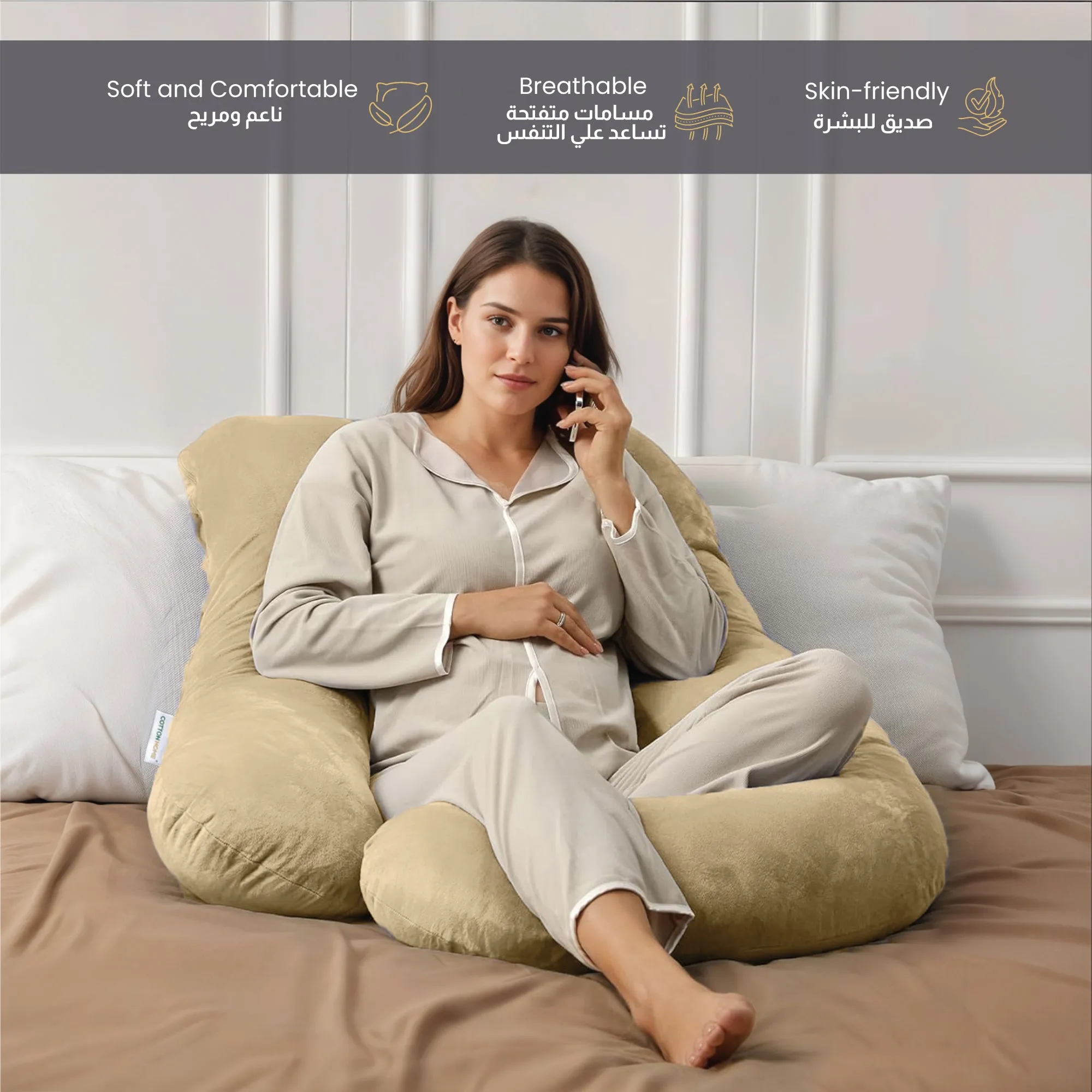 Serenity Velvet Pregnancy Pillow G-Shape Full Body Pillow  With Removable Cover