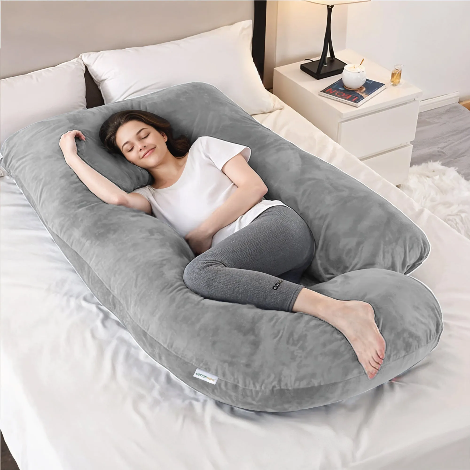 Serenity Velvet Pregnancy Pillow G-Shape Full Body Pillow  With Removable Cover