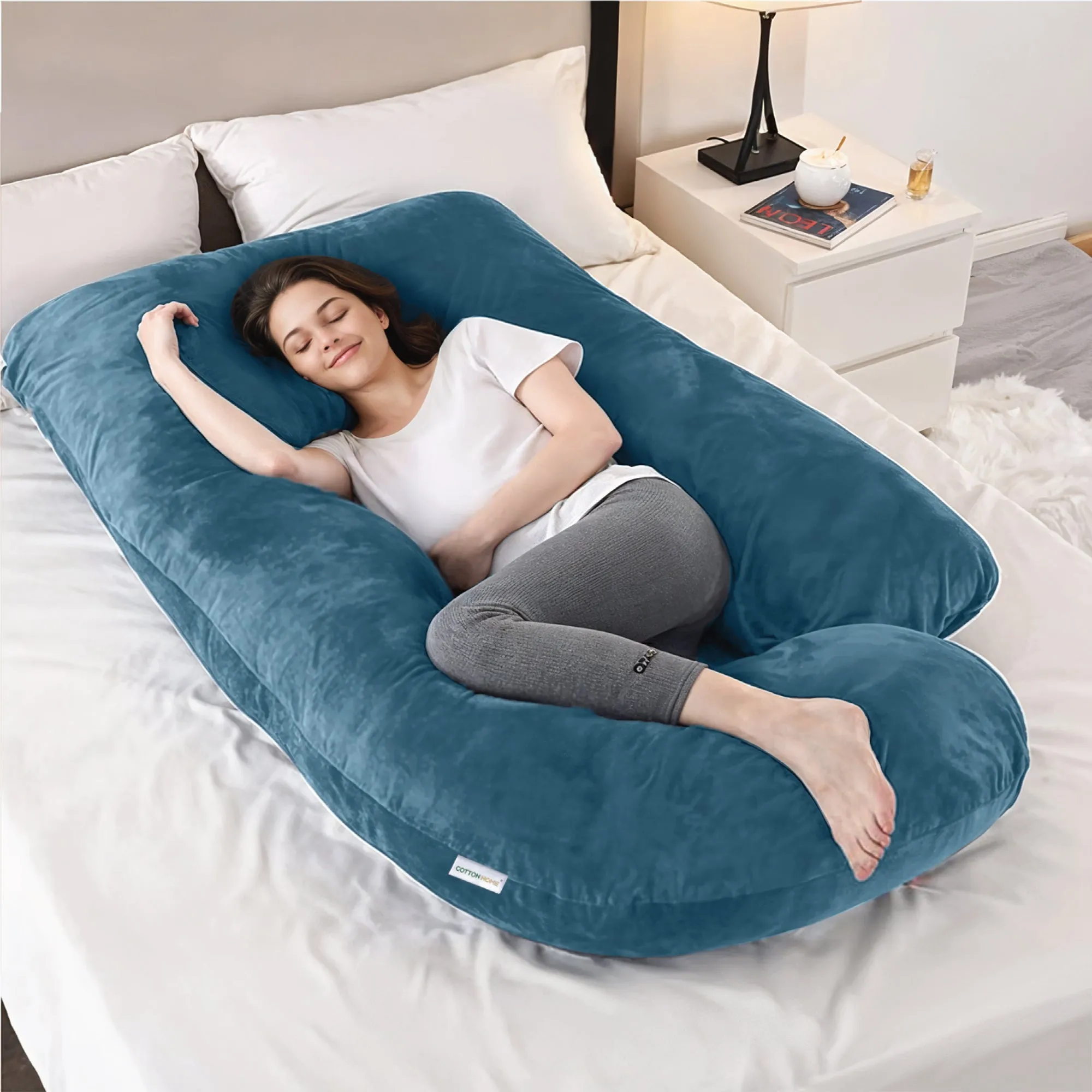 Serenity Velvet Pregnancy Pillow G-Shape Full Body Pillow  With Removable Cover