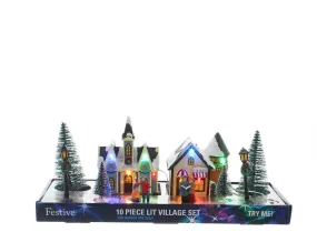 Set Of 10Pcs Battery Operated Christmas Street Scene