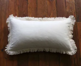 Simple Cream Linen Pillow Cover with Boho Cream Fringe or Ivory Pom poms