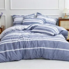 Single Size 4 pieces, Blue Stripe Design Duvet cover set.