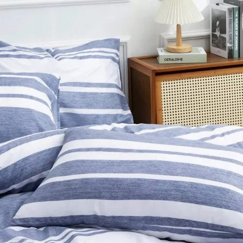 Single Size 4 pieces, Blue Stripe Design Duvet cover set.