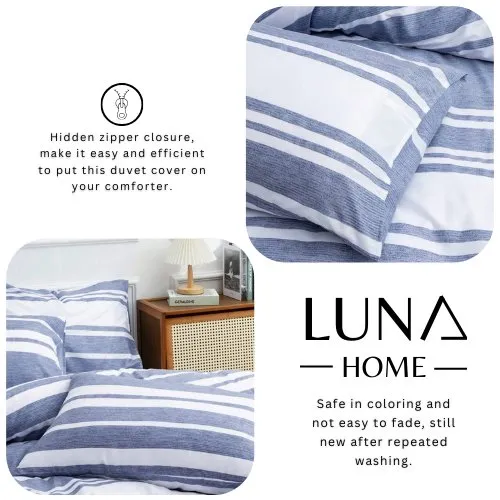 Single Size 4 pieces, Blue Stripe Design Duvet cover set.