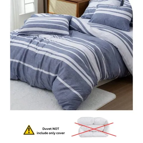 Single Size 4 pieces, Blue Stripe Design Duvet cover set.