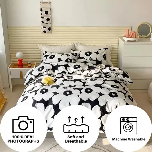 Single size bedding set 4 pieces without filler, White Flower design