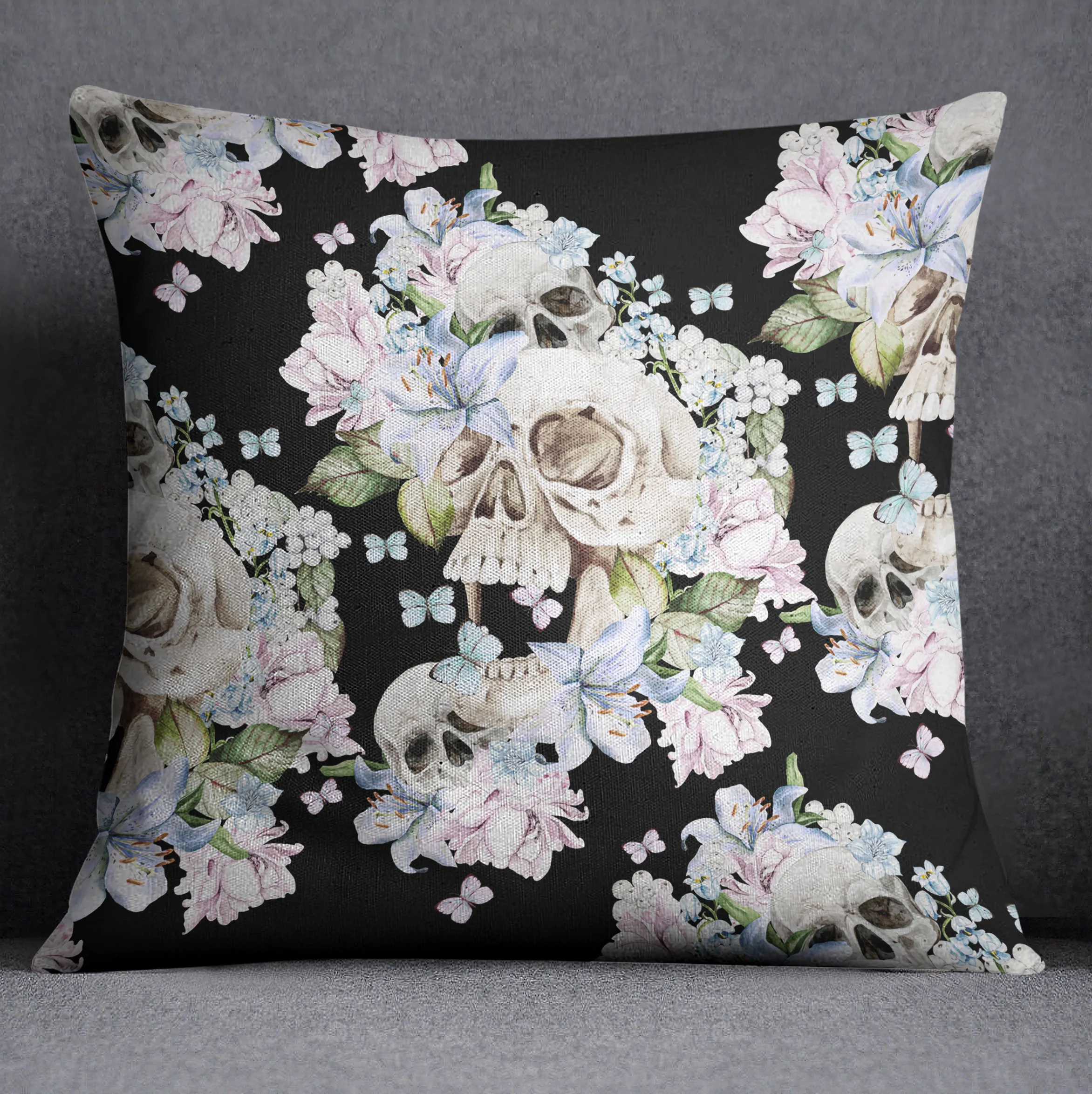 Skull Garden Throw Pillow