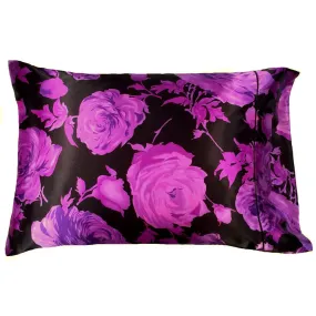 Stunning Decorative Bedroom Pillow. Black with Purple Roses. Washable